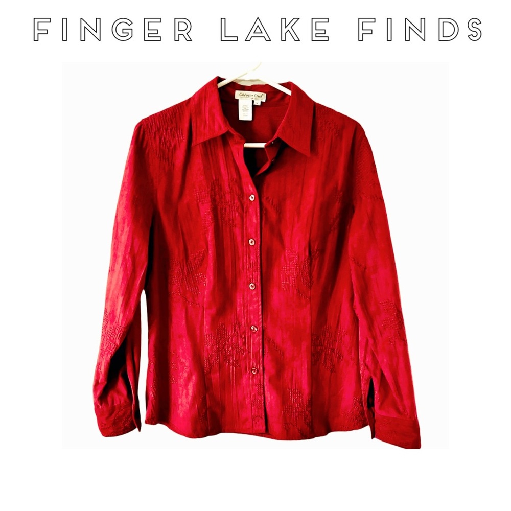 Coldwater Creek Red Microsuede Button Front Shirt, M